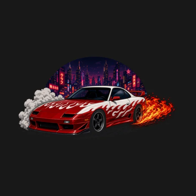 Red Flame Drift Car T-shirt design